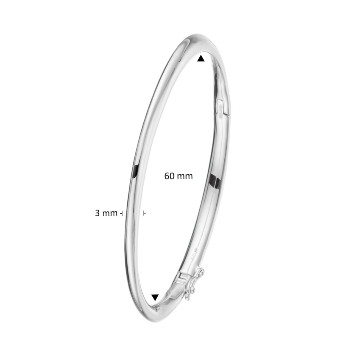 GLOW 104.0662.00 glanzende zilveren bangle 925 zilver 3 mm breed - Diameter 60 mm