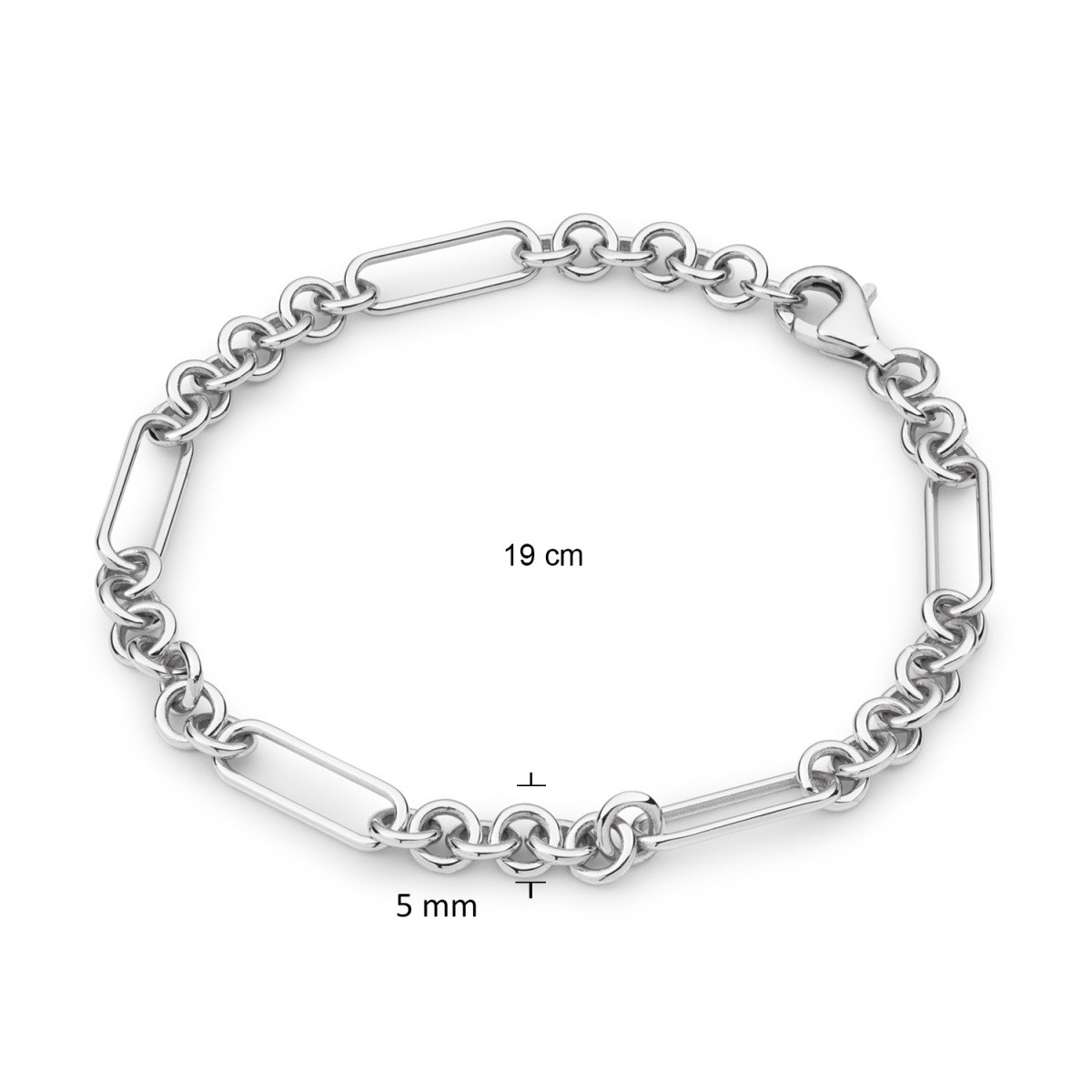GLOW 104.0990.19 zilveren gerhodineerde schakelarmband ovale en rechthoekige schakels 5 mm breed - Lengte 19 cm