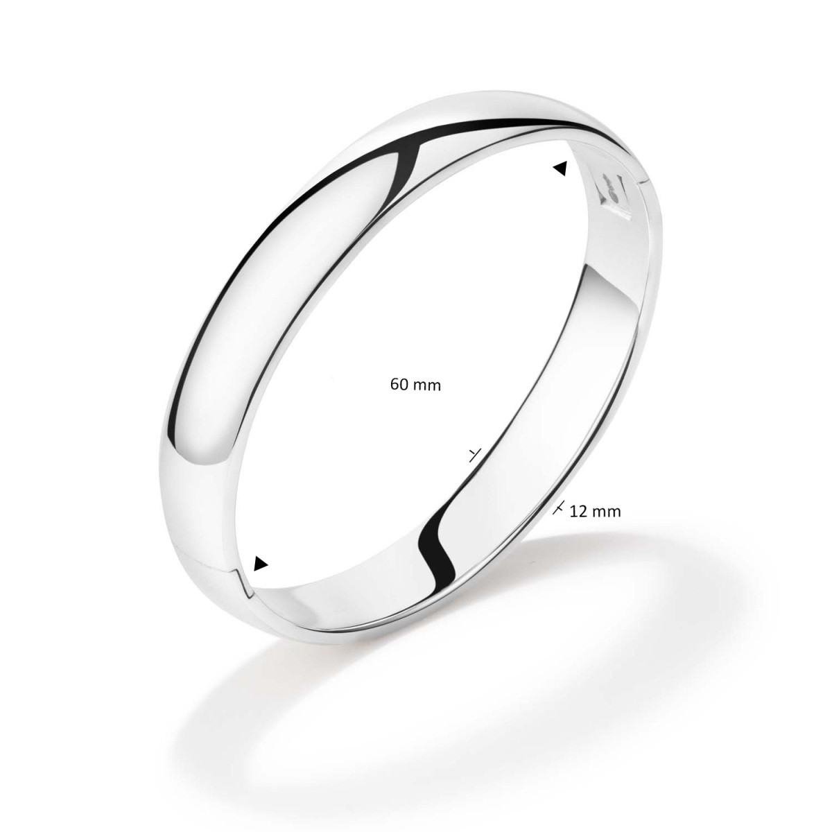 GLOW 104.1155.12 zilveren bangle met glanzende afwerking van 925 zilver 12 mm breed - Diameter 60 mm