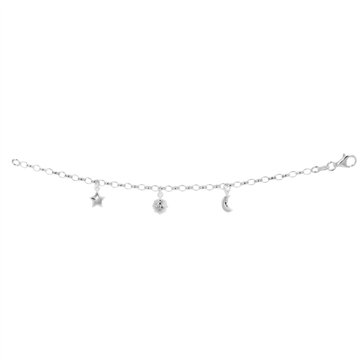 GLOW 104.1972.16 zilveren armband met hanger ster maan zon 10 mm - Lengte 16 cm