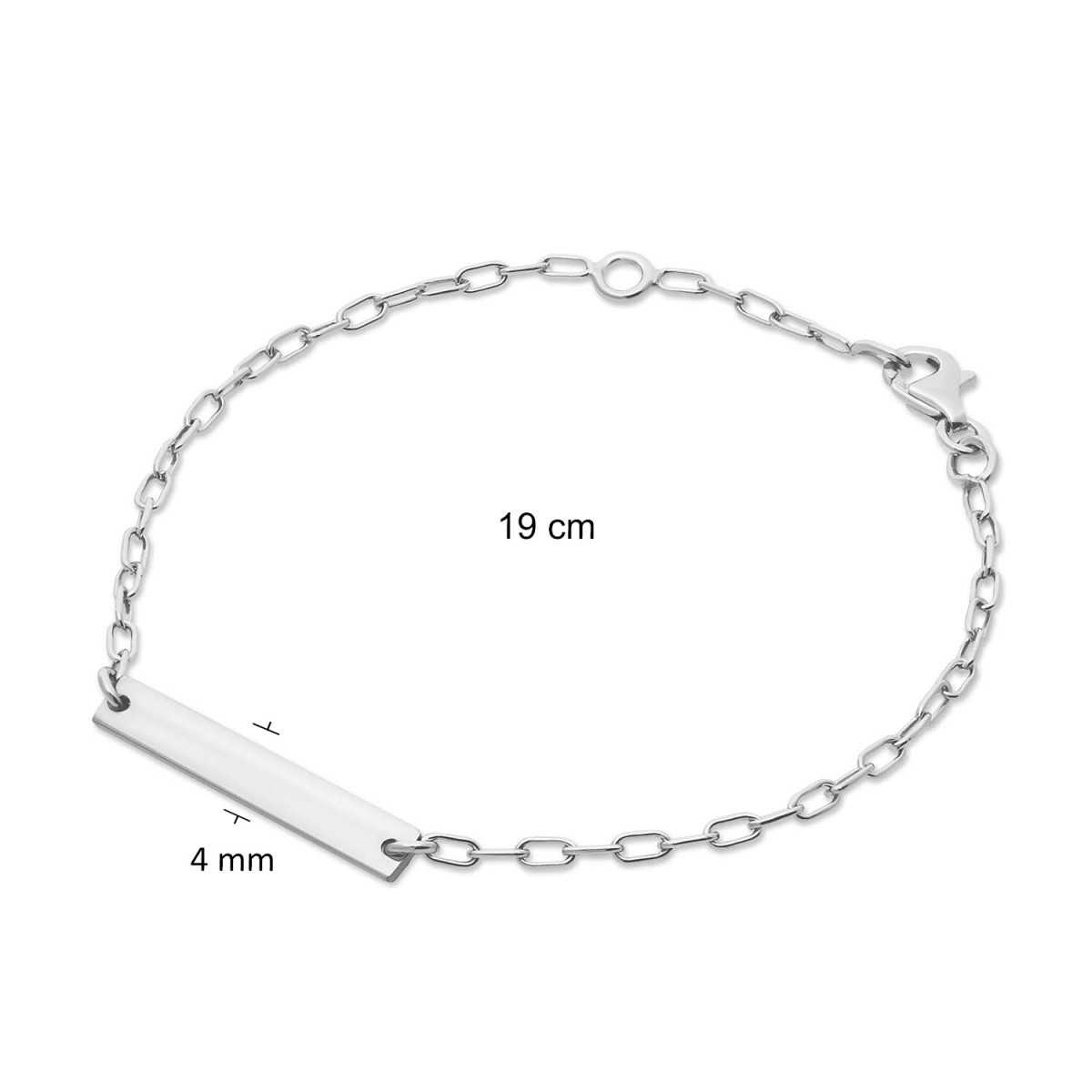 GLOW 104.2378.19 zilveren gepersonaliseerde plaatarmband rechthoekige hanger 25 mm x 4 mm - Lengte 19 cm