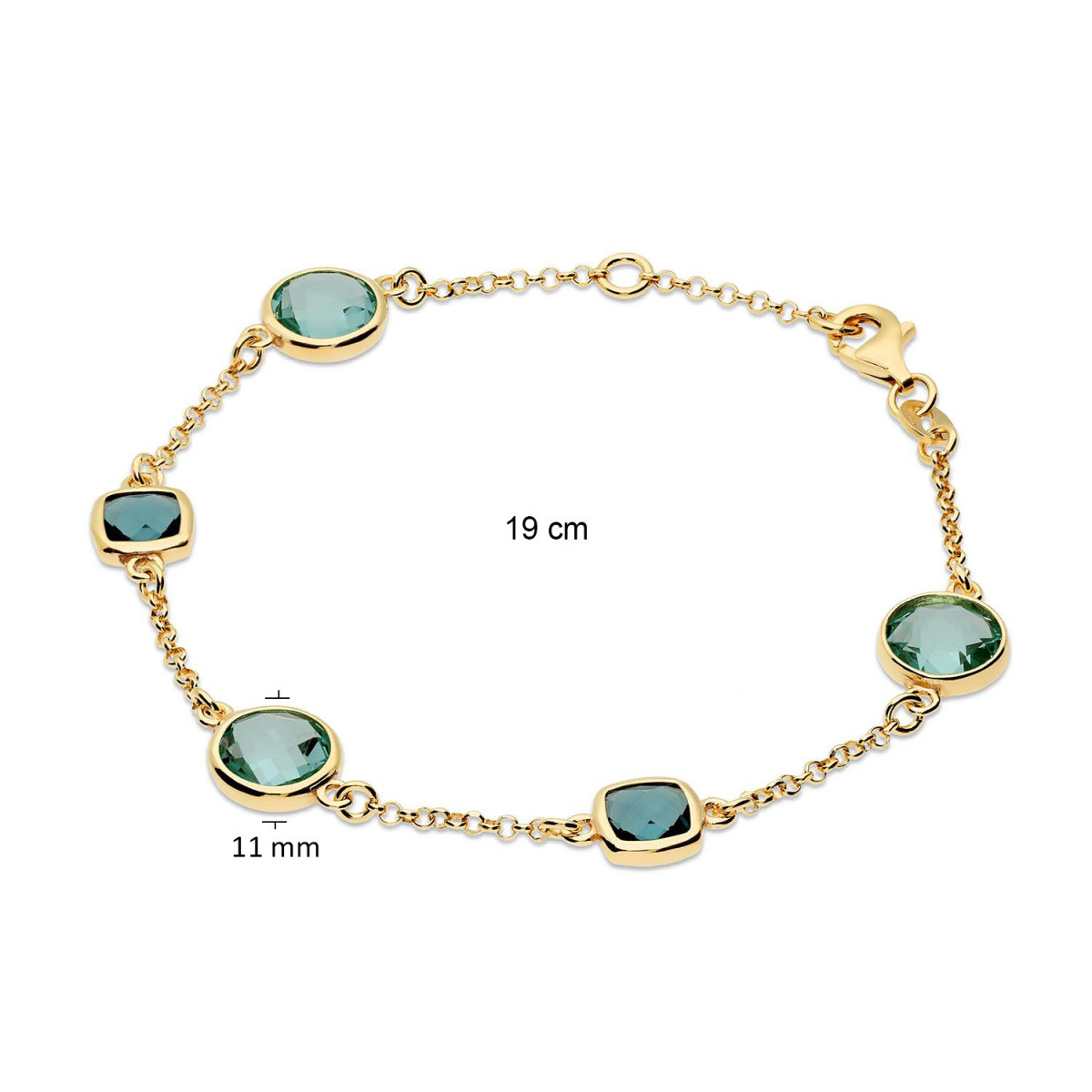 GLOW 104.8611.19 gold plated armband met jasseronschakel en blauwe zirkonia hanger 11 mm - Lengte 19 cm
