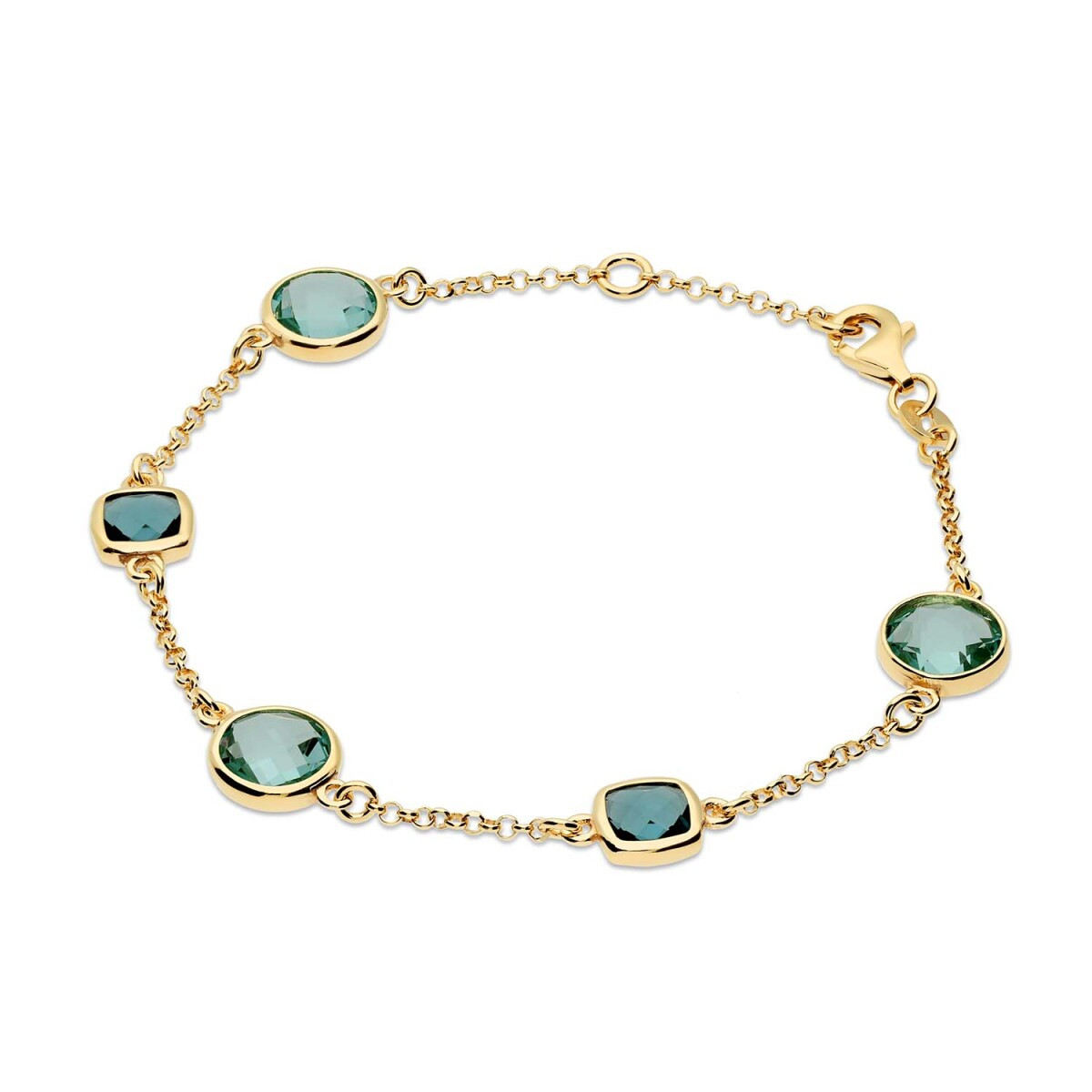 GLOW 104.8611.19 gold plated armband met jasseronschakel en blauwe zirkonia hanger 11 mm - Lengte 19 cm