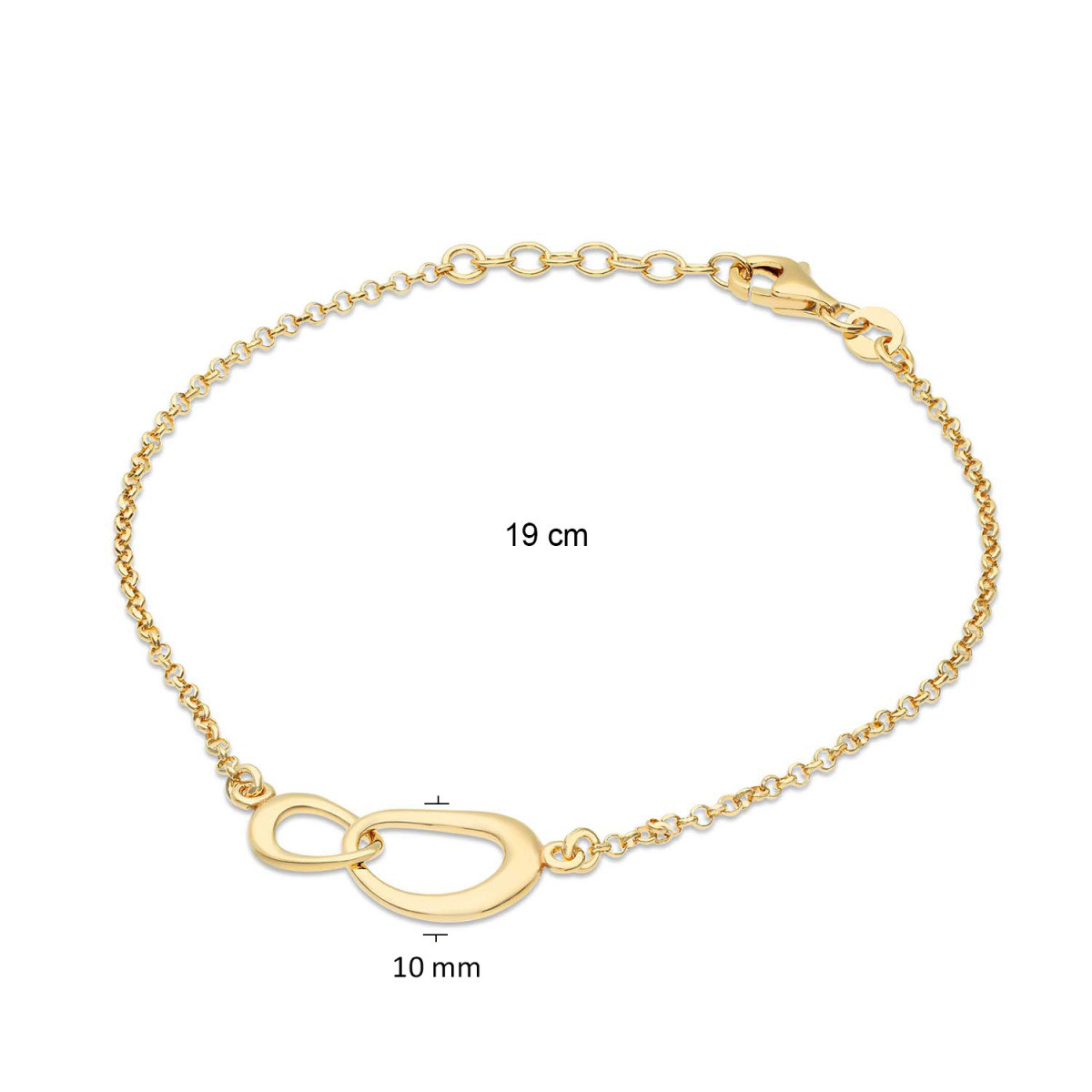 GLOW 104.8612.19 goudkleurige armband met ovale hanger glanzend 10 mm - Lengte 19 cm