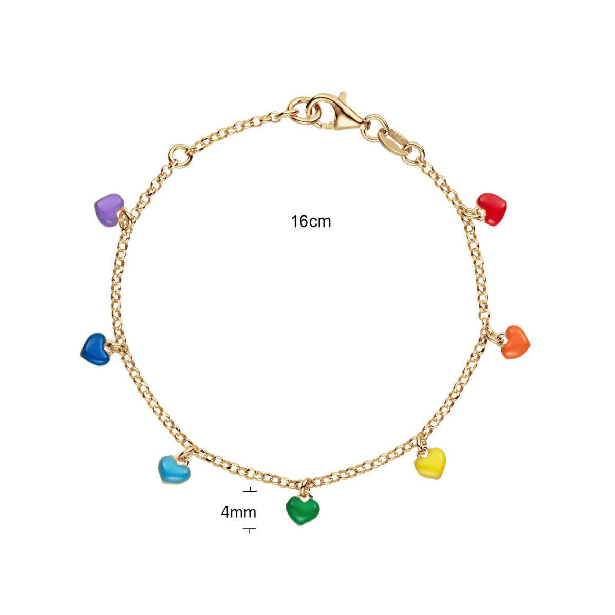 GLOW 104.8691.16 gold plated kinder armband met multicolor hartjes hanger 4 mm - Lengte 14-16 cm