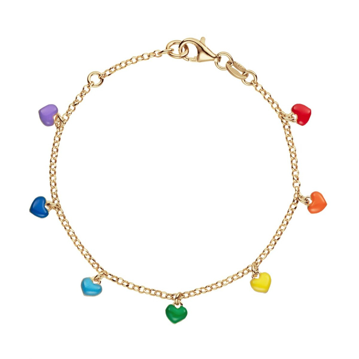 GLOW 104.8691.16 gold plated kinder armband met multicolor hartjes hanger 4 mm - Lengte 14-16 cm