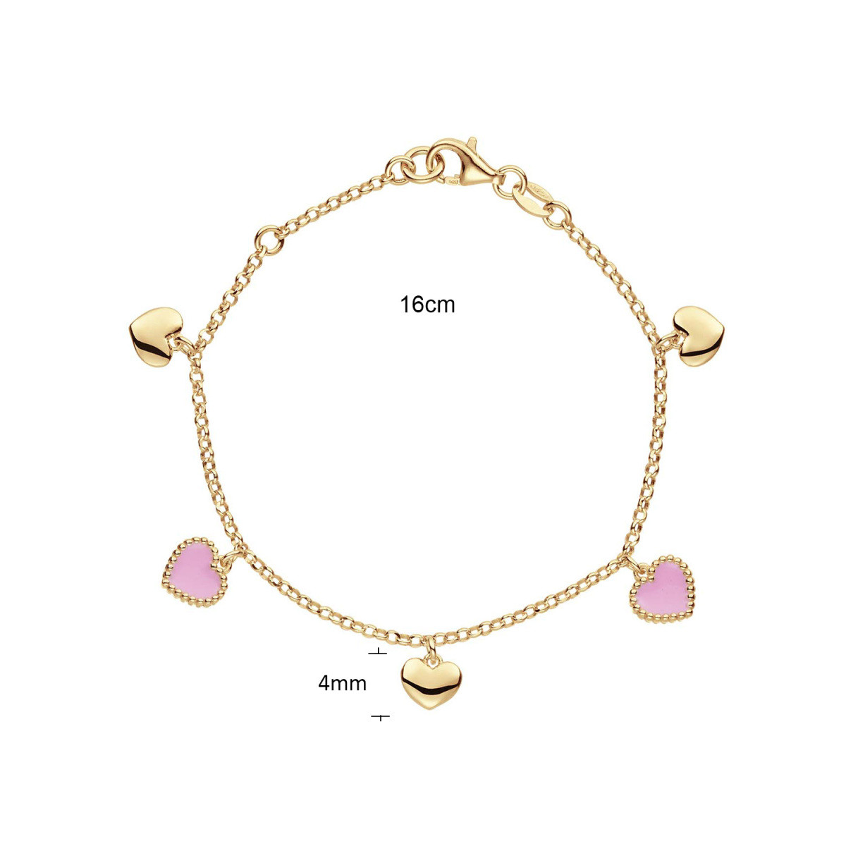 GLOW 104.8695.16 goudkleurige armband met hanger hartjes roze emaille 4 mm breed - Lengte 14-16 cm