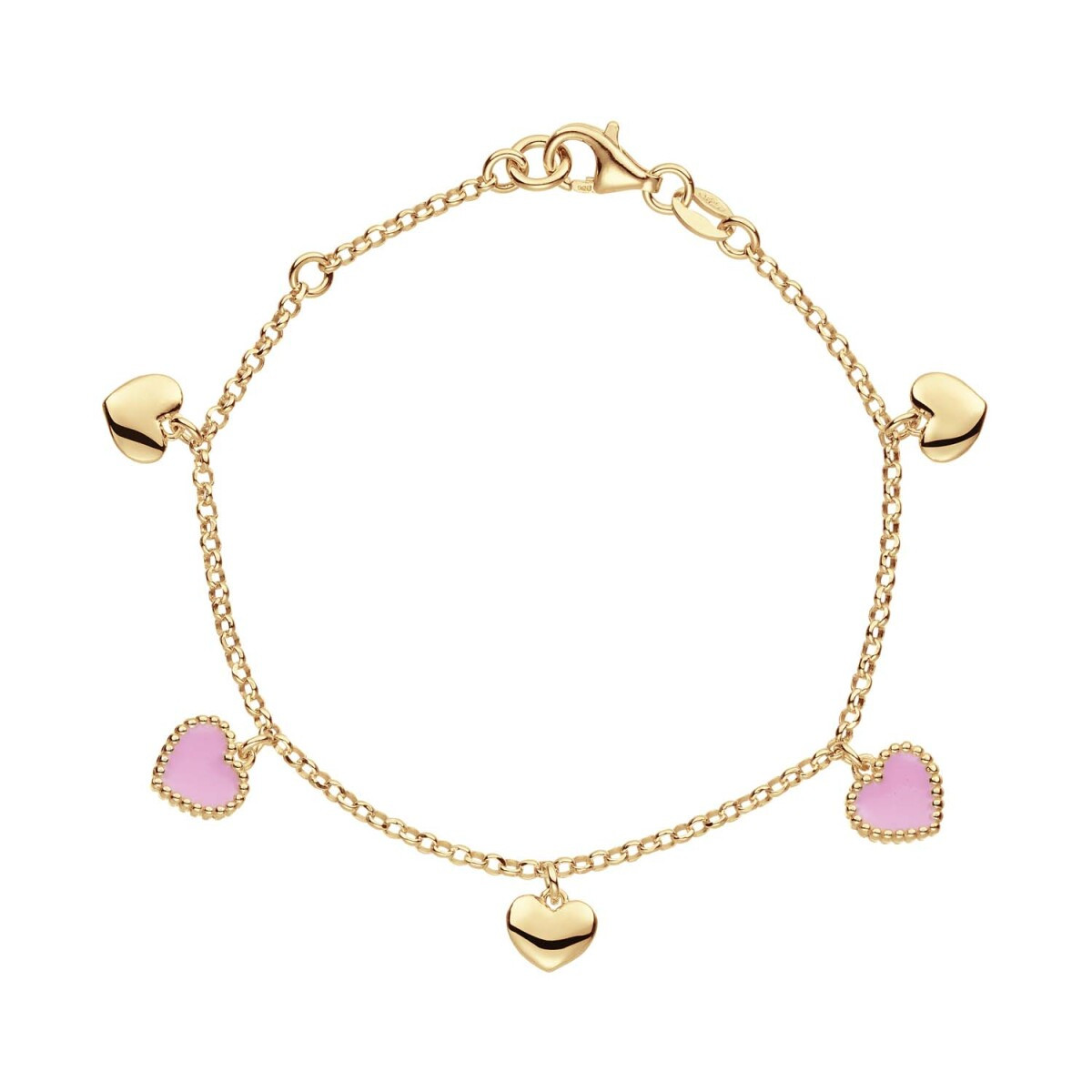 GLOW 104.8695.16 goudkleurige armband met hanger hartjes roze emaille 4 mm breed - Lengte 14-16 cm
