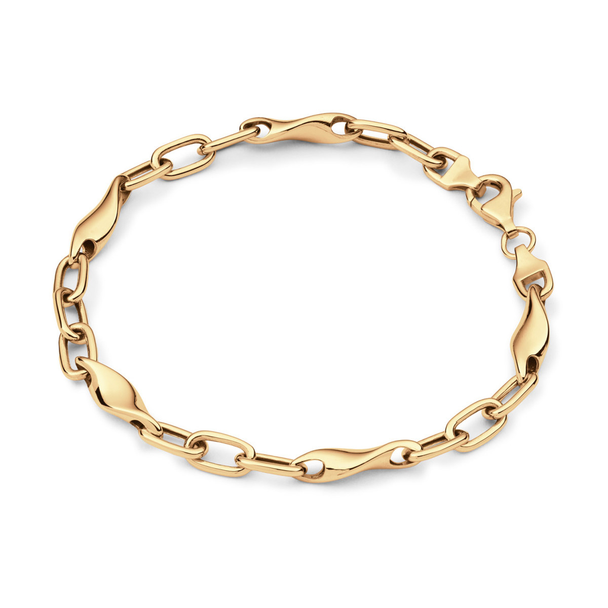 GLOW 104.8989.19 gold plated glanzende schakelarmband met unieke mix schakels 5 mm breed - Lengte 19 cm