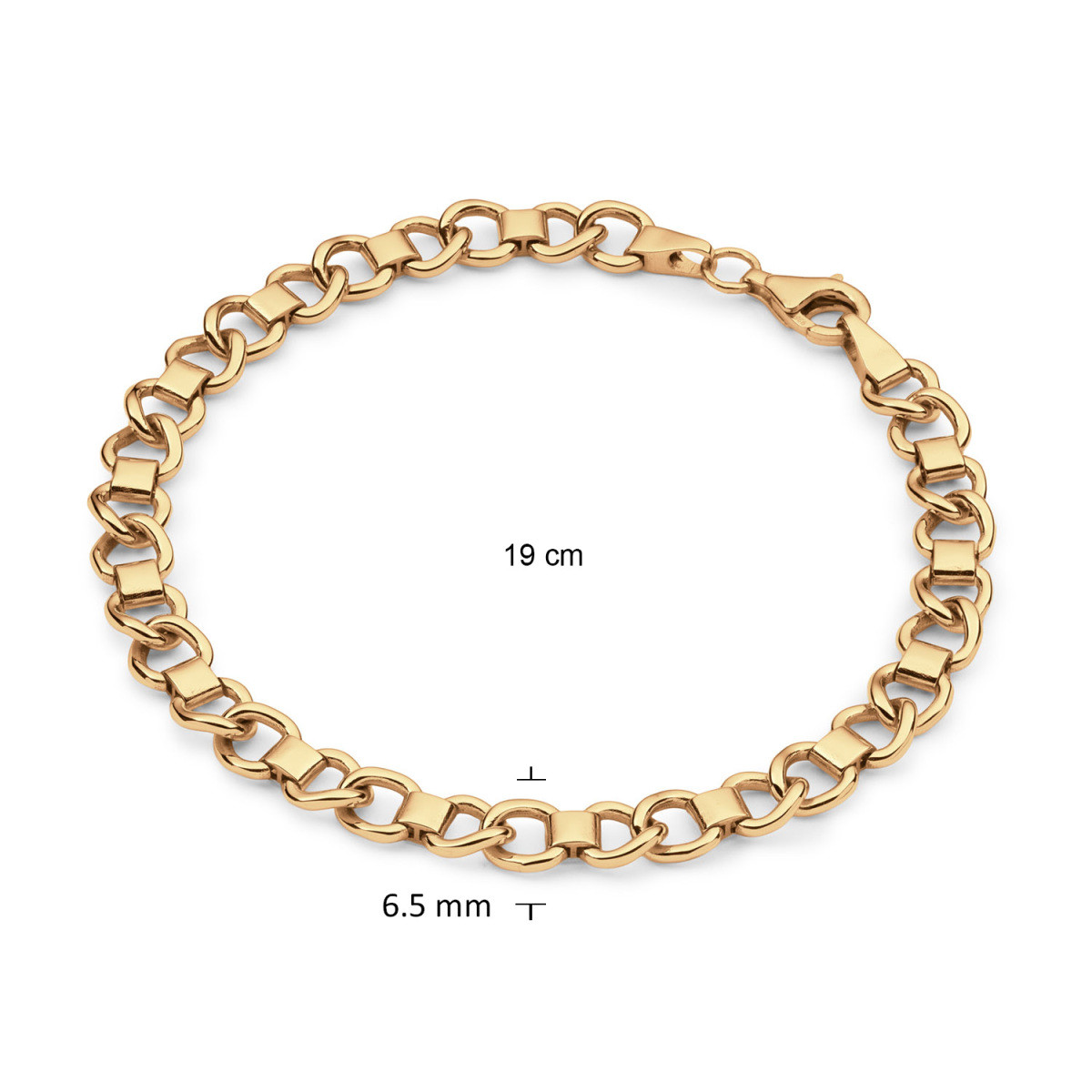 GLOW 104.8993.19 glanzende gold plated schakelarmband rond en recht 6.5 mm breed - Lengte 19 cm