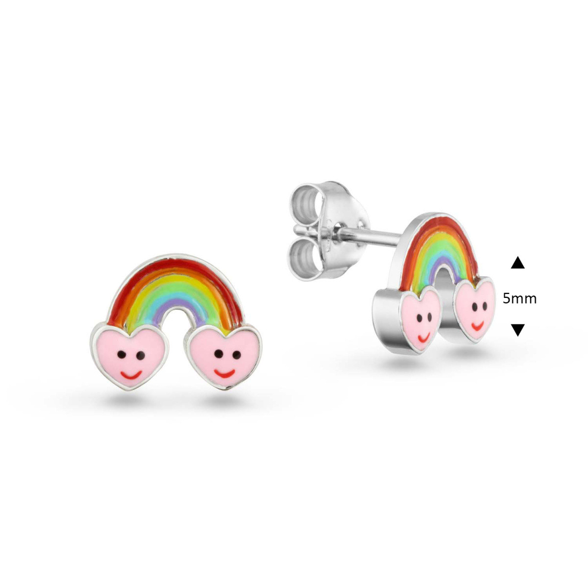 GLOW 106.0622.00 zilveren kinderoorknopjes in regenboogvorm met hartjes en multicolor - Hoogte 5 mm