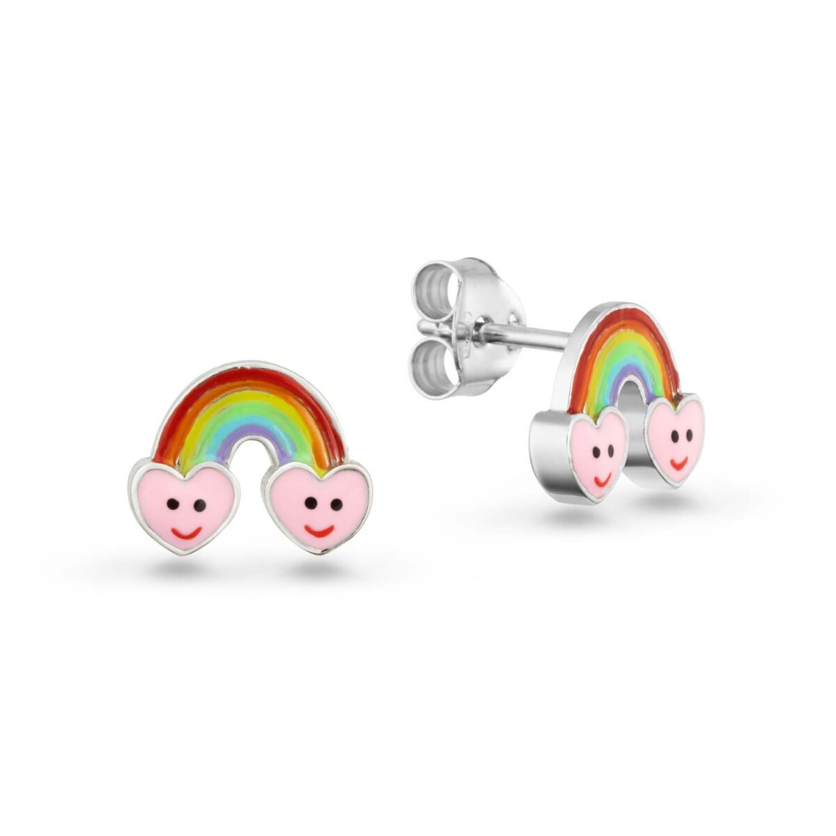 GLOW 106.0622.00 zilveren kinderoorknopjes in regenboogvorm met hartjes en multicolor - Hoogte 5 mm
