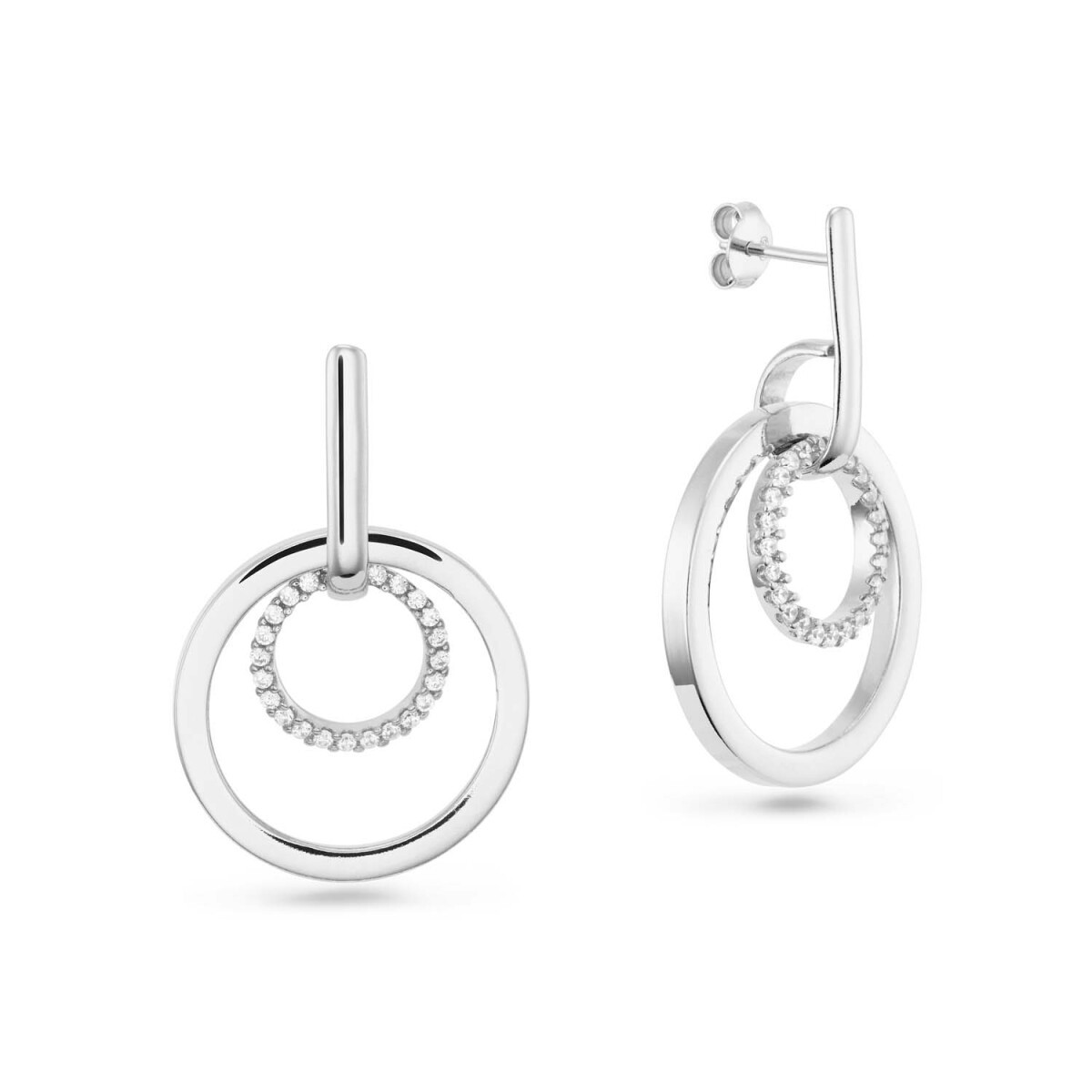 GLOW 106.0685.00 zilveren oorhangers met zirkonia 25 mm breed - Hoogte 38 mm