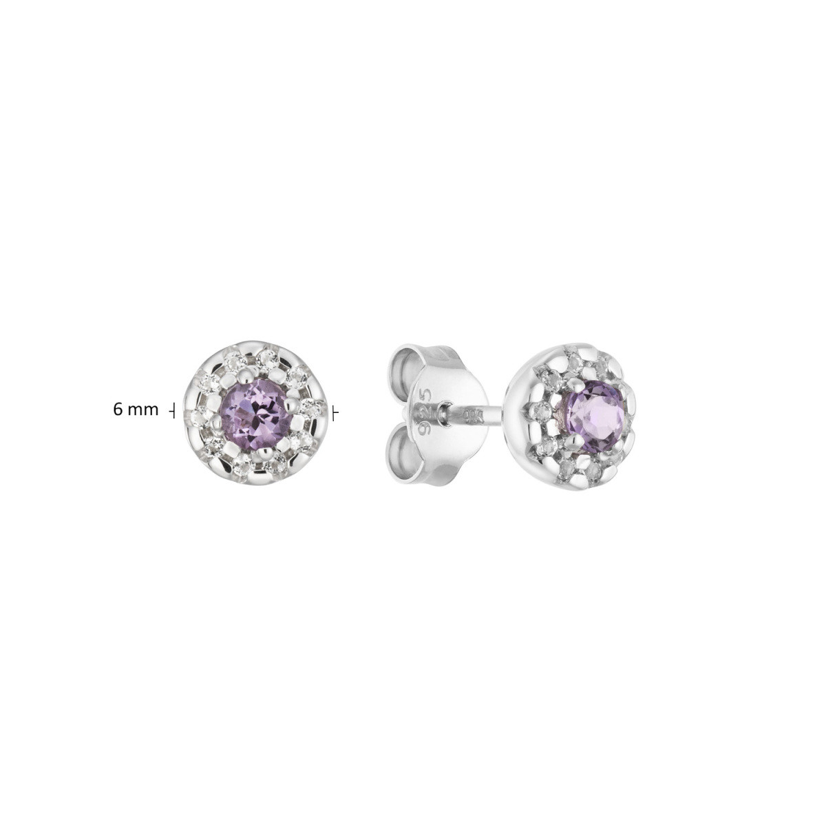 GLOW 106.0815.00 zilveren oorknopjes met amethist en zirkonia 6 mm breed