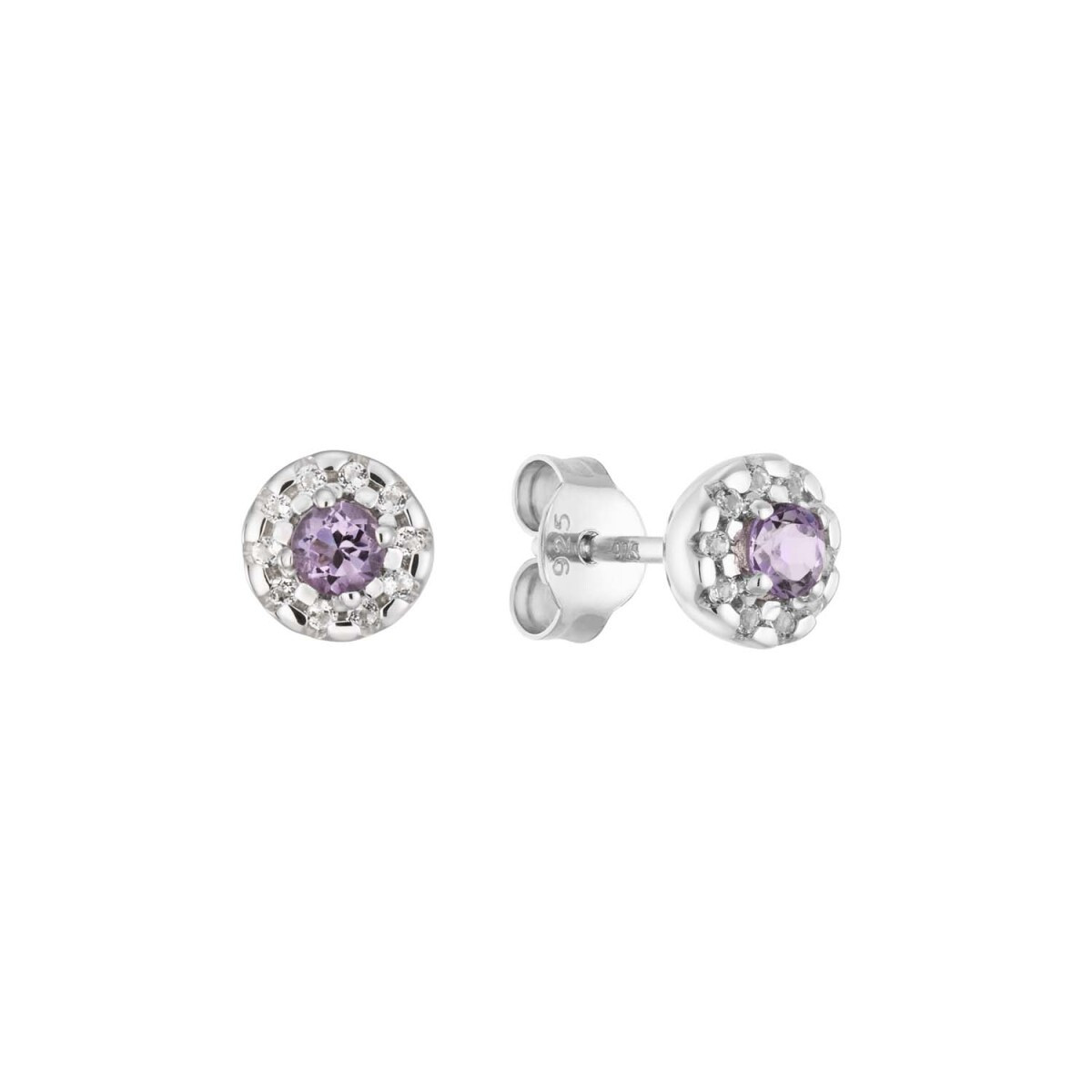 GLOW 106.0815.00 zilveren oorknopjes met amethist en zirkonia 6 mm breed