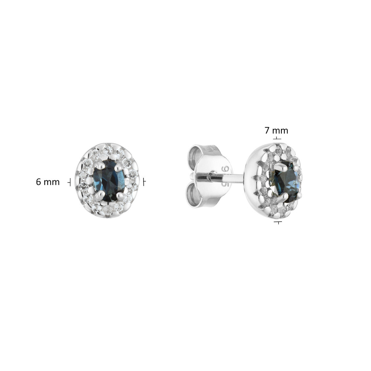 GLOW 106.0816.00 zilveren oorstekers met blauwe topaas en zirkonia's 6 mm breed - Hoogte 7 mm