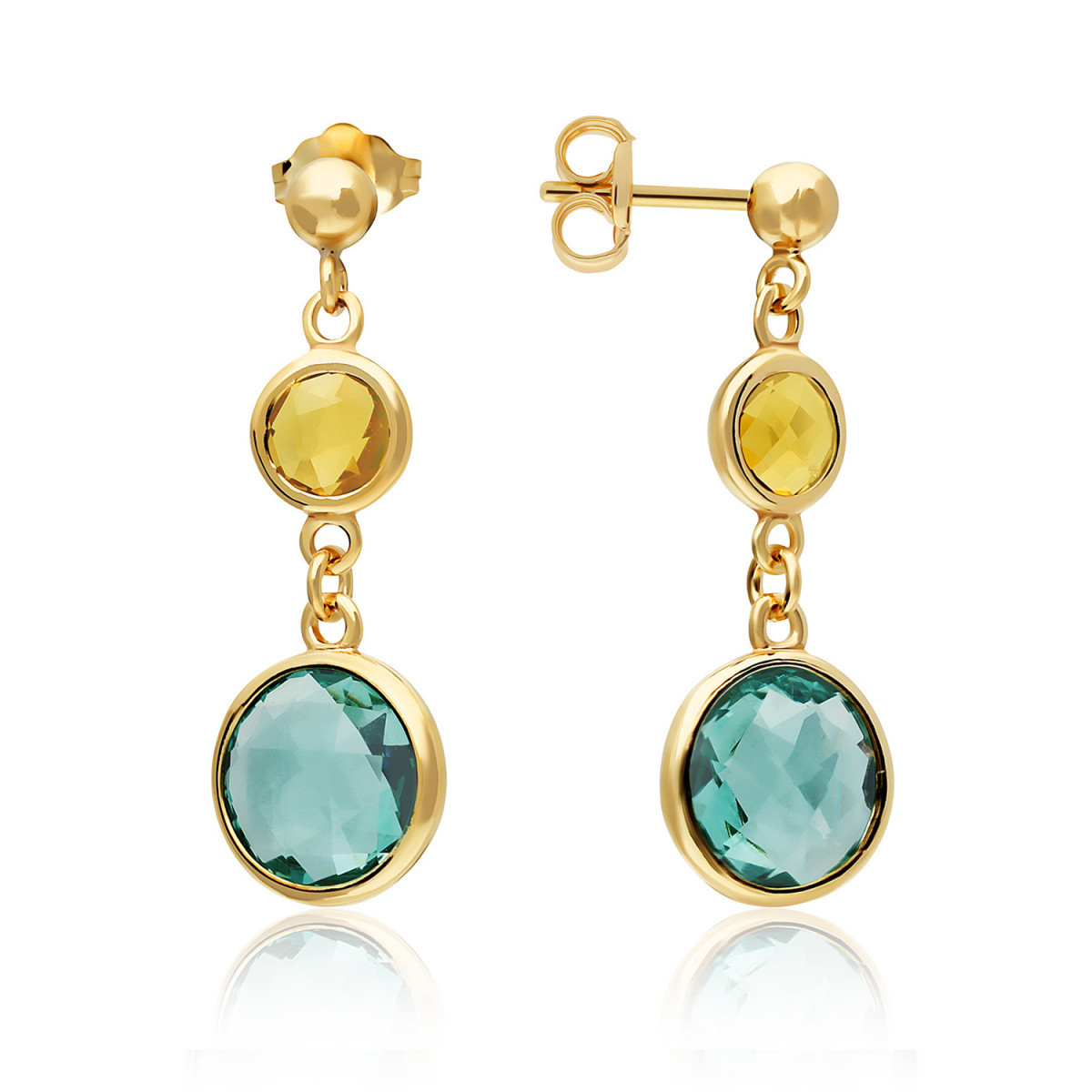GLOW 106.8609.01 gold plated oorhangers met blauwe en gele zirkonia 11 mm breed - Hoogte 24 mm