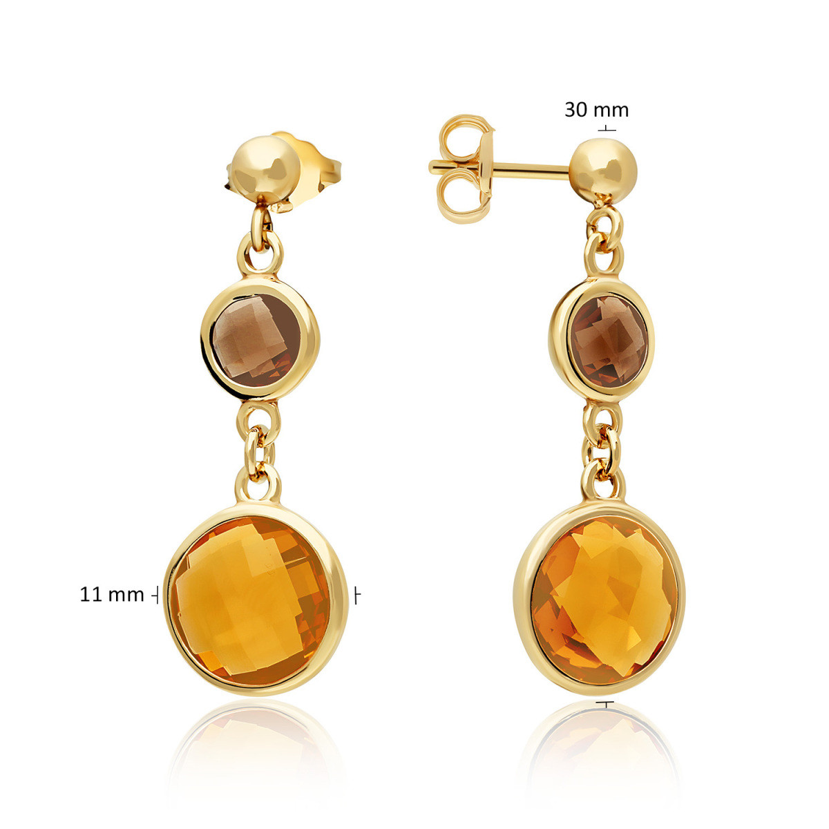 GLOW 106.8610.00 gold plated oorhangers met bruine en oranje zirkonia 11 mm breed - Hoogte 24 mm