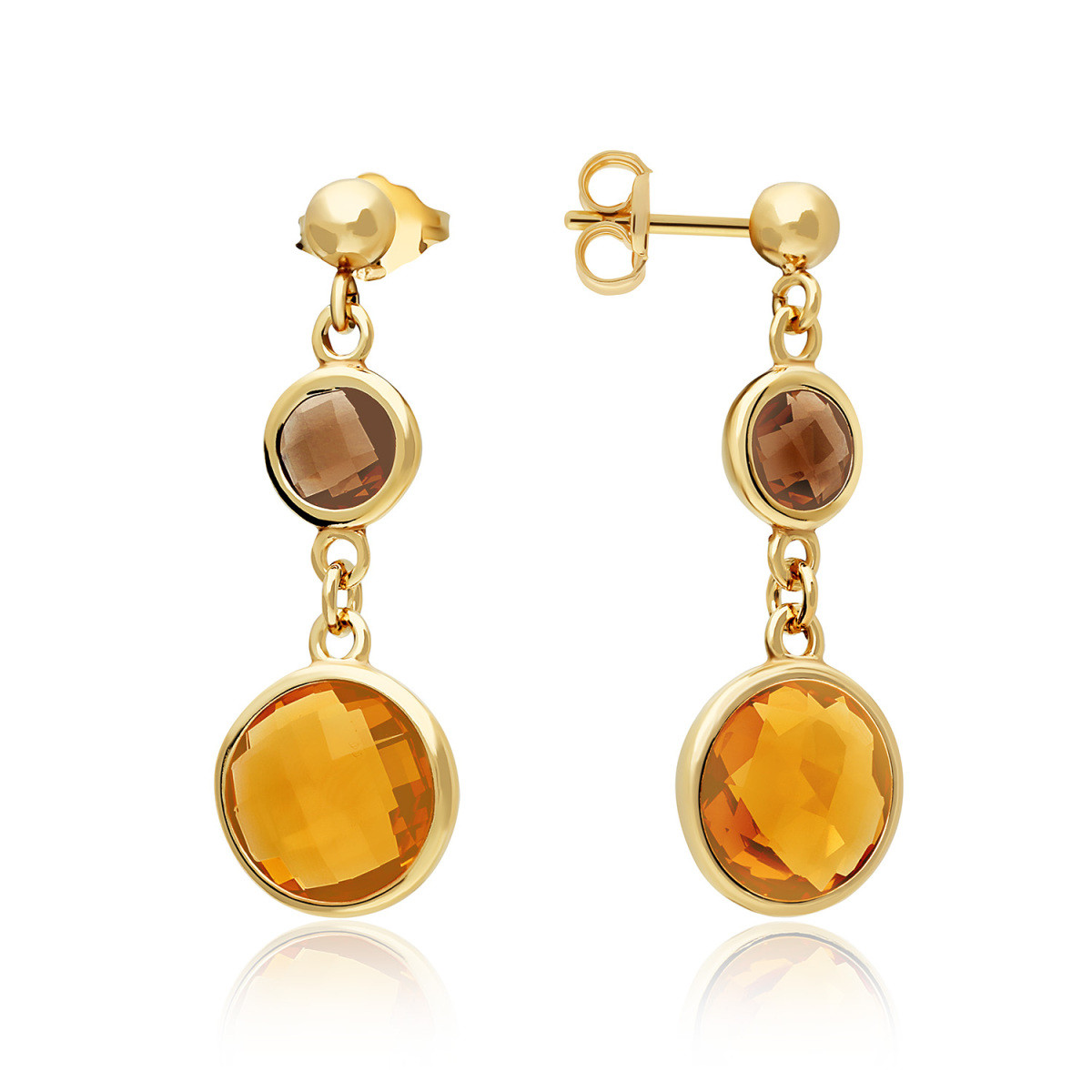 GLOW 106.8610.00 gold plated oorhangers met bruine en oranje zirkonia 11 mm breed - Hoogte 24 mm