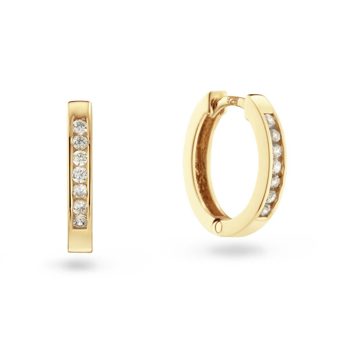 GLOW 107.0756.00 goudkleurige ronde oorringen met transparante zirkonia's 3 mm breed - Diameter 12 mm