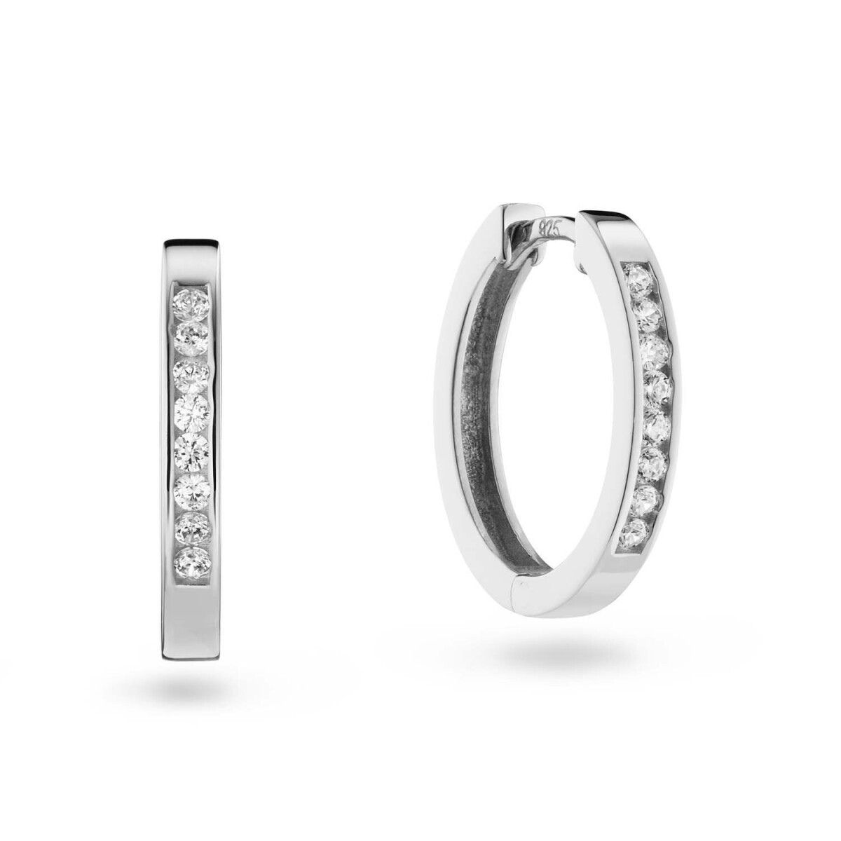 GLOW 107.0758.00 zilveren klapoorringen met briljant geslepen zirkonia 3 mm breed - Diameter 14 mm