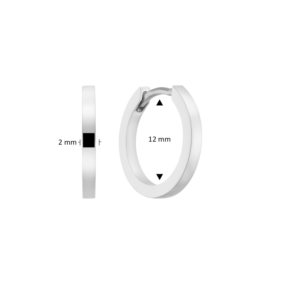 GLOW 107.2500.12 zilveren oorringen glanzend en modern 2 mm breed - Diameter 12 mm