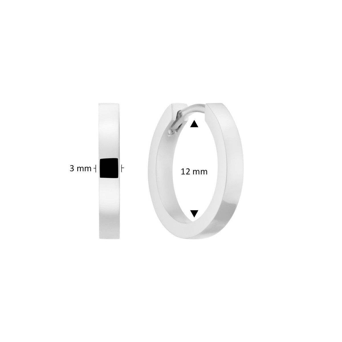 GLOW 107.2600.12 zilveren klapoorringen met glanzende afwerking 3 mm breed - Diameter 12 mm