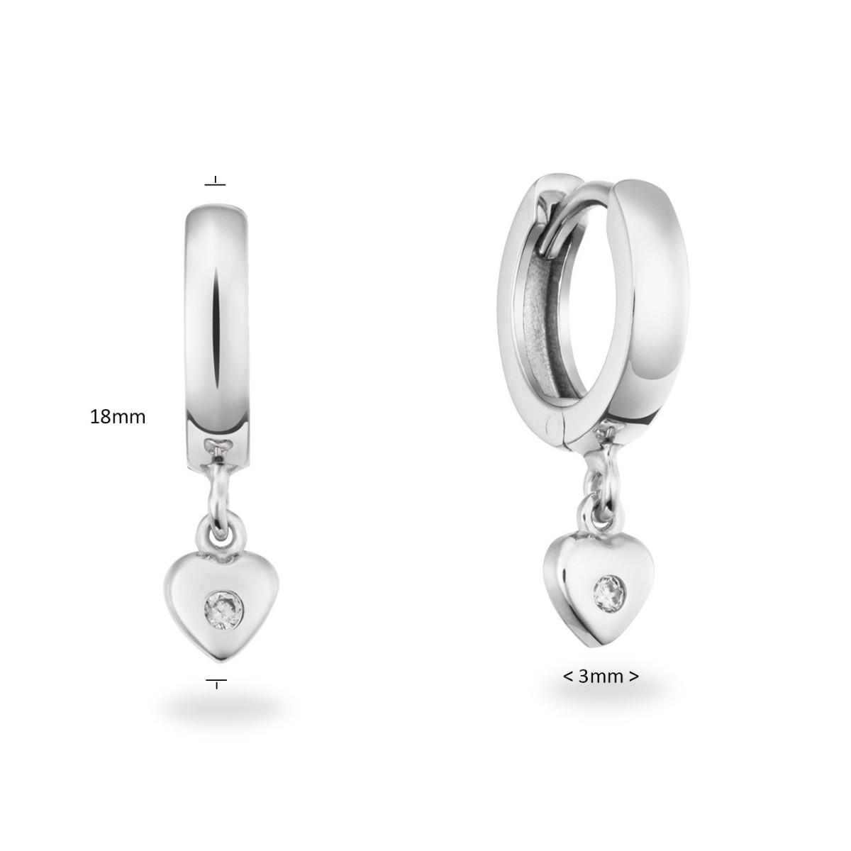 GLOW 107.3114.00 zilveren klapoorringen met hartjes en transparante zirkonia - Hoogte 18 mm
