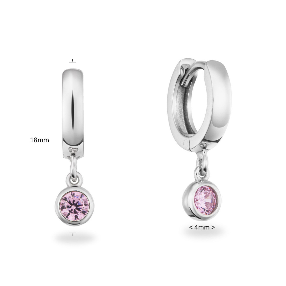 GLOW 107.3118.00 zilveren oorringen met roze zirkonia hangers glanzend afgewerkt - Hoogte 18 mm
