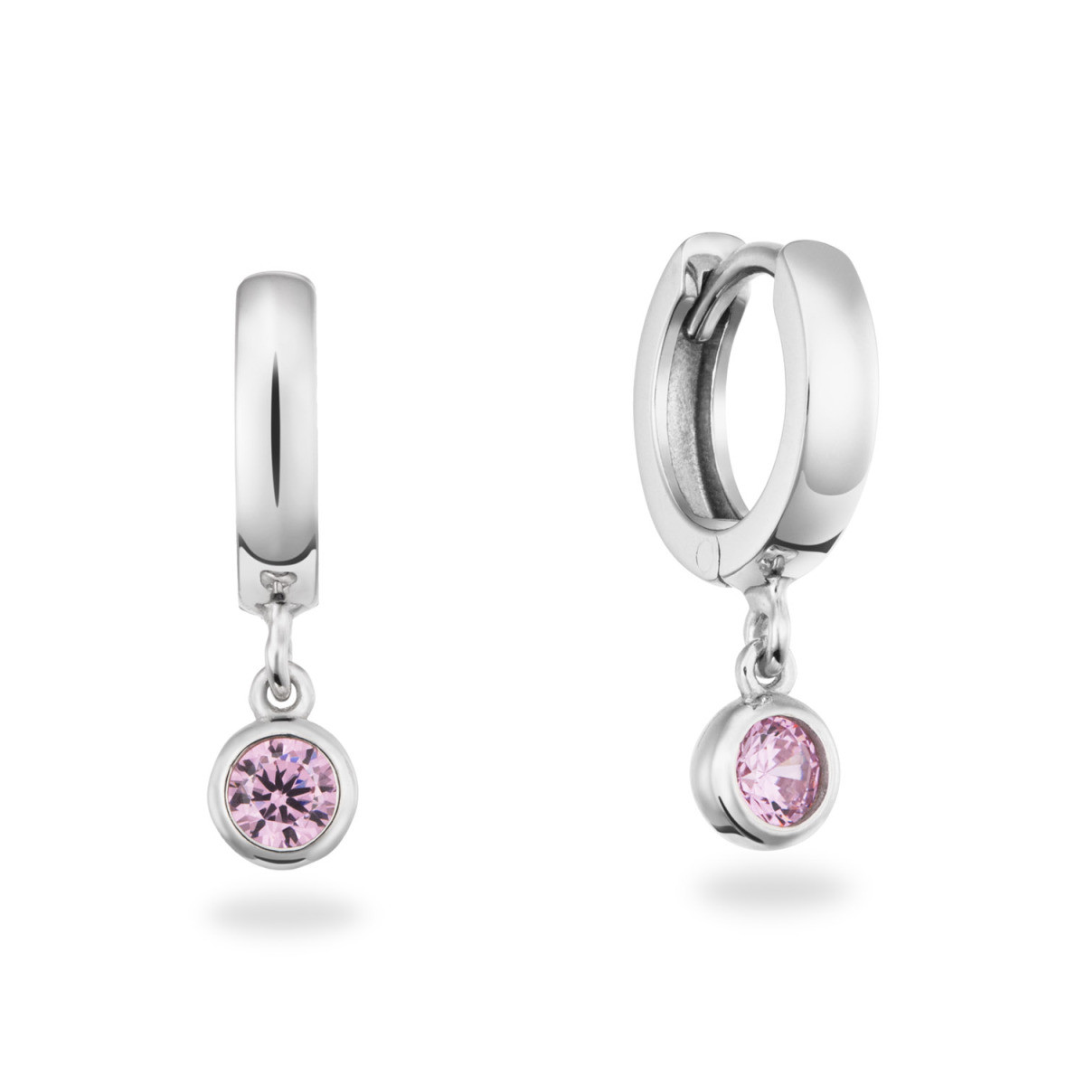 GLOW 107.3118.00 zilveren oorringen met roze zirkonia hangers glanzend afgewerkt - Hoogte 18 mm