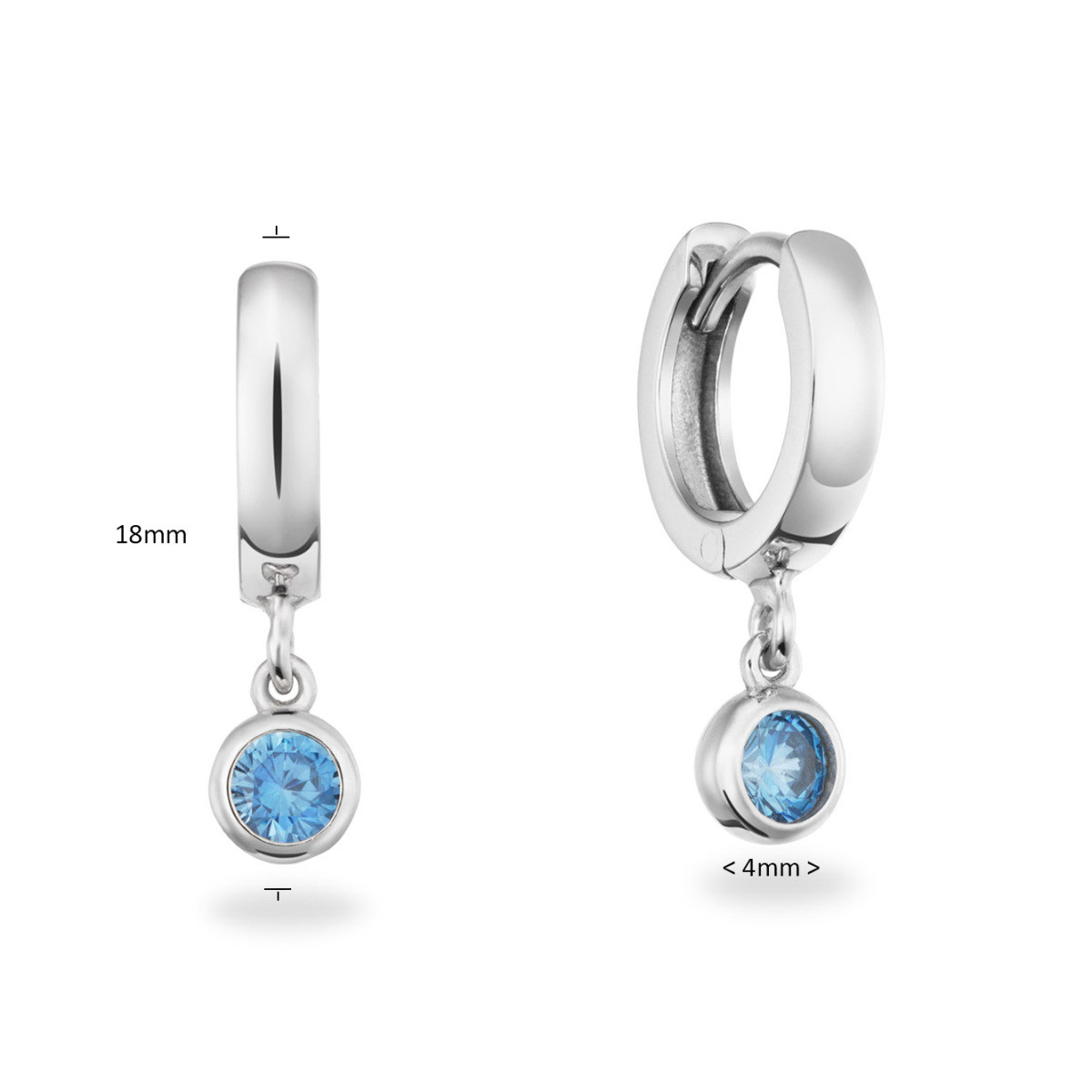 GLOW 107.3119.00 zilveren oorringen met blauwe zirkonia hanger - Hoogte 18 mm