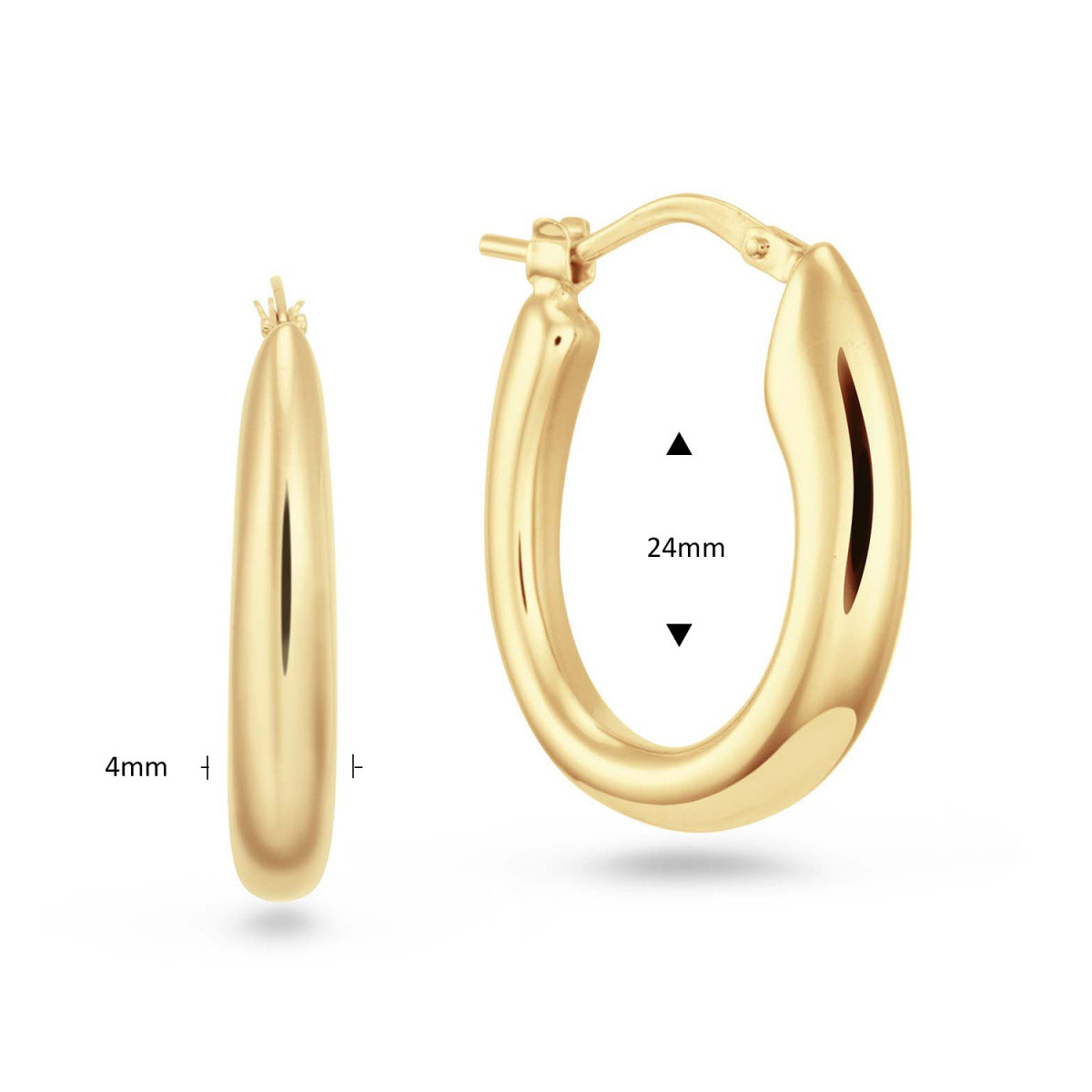 GLOW 107.8674.00 gold plated ovale oorringen glanzend 4 mm breed - Hoogte 24 mm