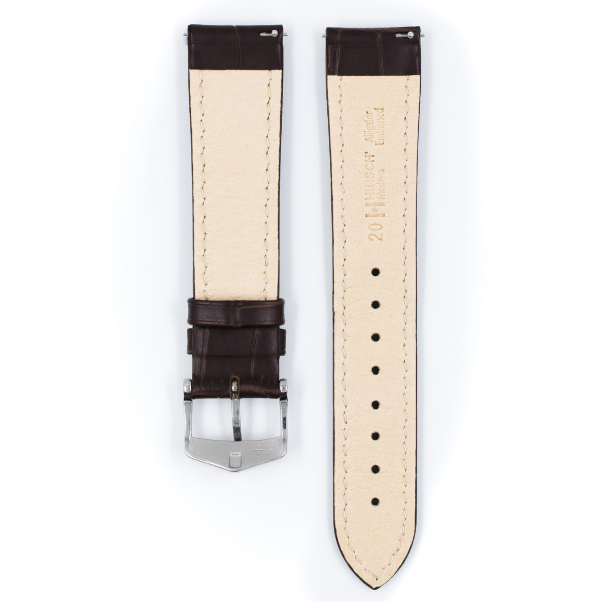 HIRSCH Modena 10302810-2 bruine kalfsleren horlogeband krokodillenpatroon