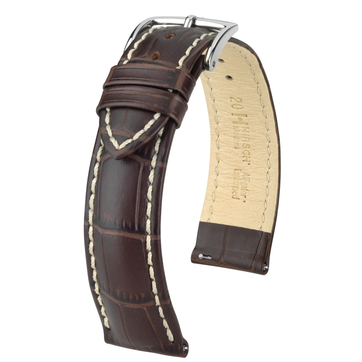 HIRSCH Modena 10302810-2 bruine kalfsleren horlogeband krokodillenpatroon