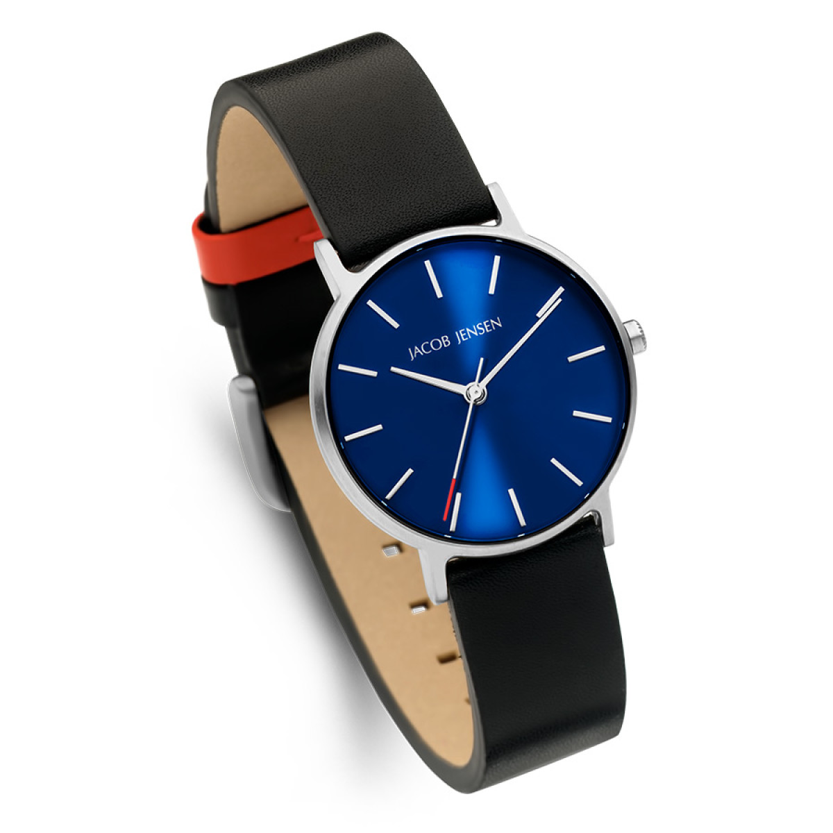 Jacob Jensen Timeless Nordic 171 blauw dameshorloge met zwarte vegan leren band