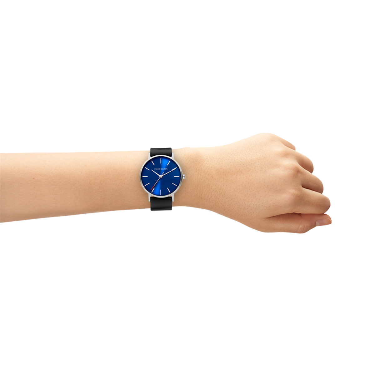 Jacob Jensen Timeless Nordic 171 blauw dameshorloge met zwarte vegan leren band