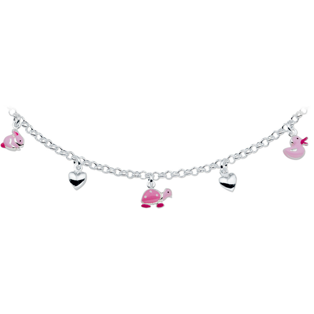 Zilveren kinderketting met hartjes en dieren