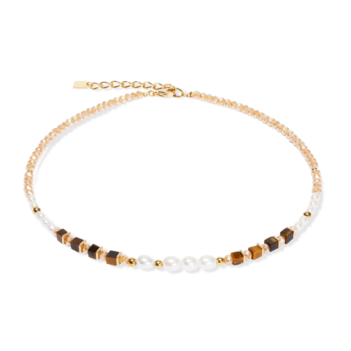 Coeur de Lion Cosmic Pearls ketting gold plated met parels en bruine stenen 1135/10-1110 - Lengte 42-48 cm