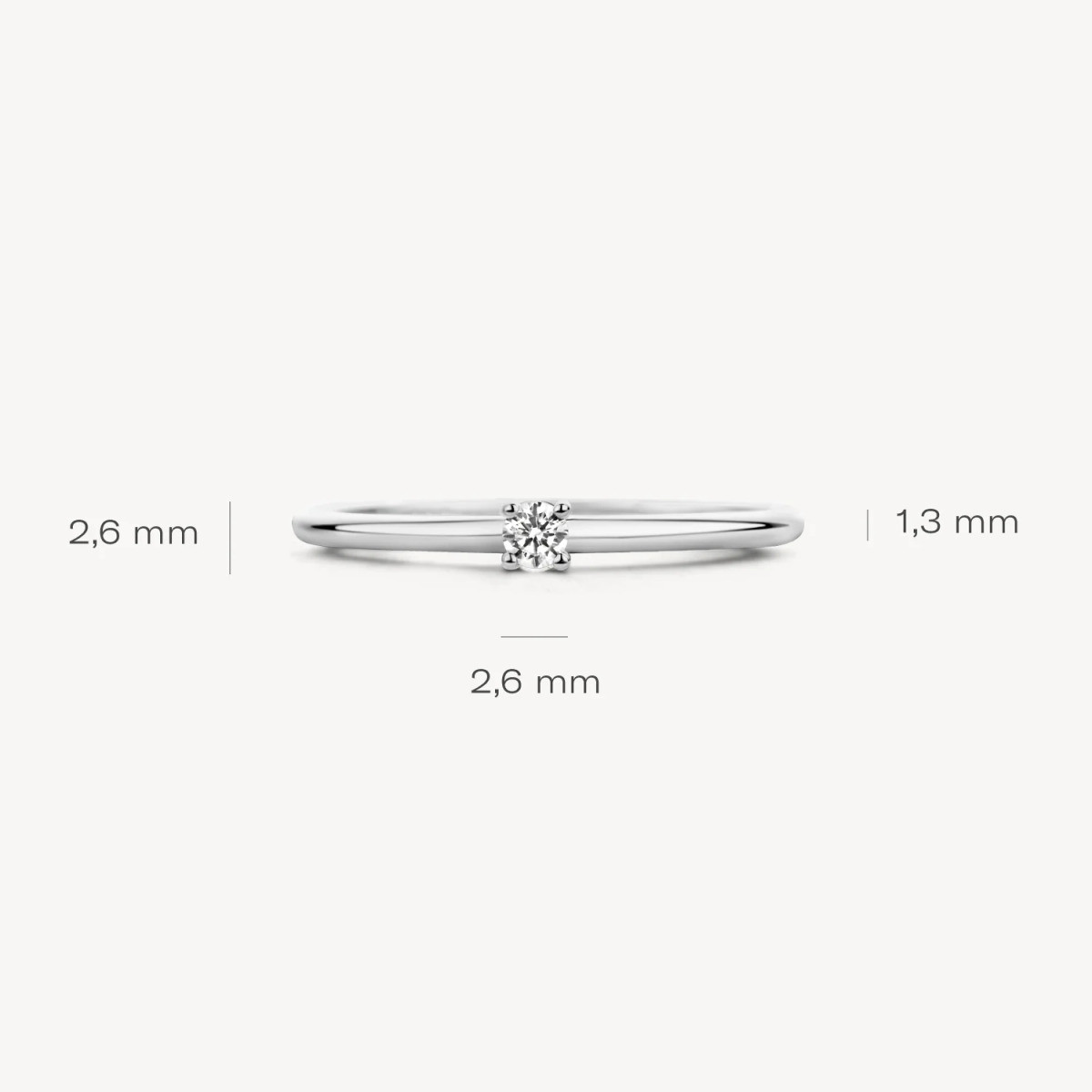Blush 1200WZI 14-karaat witgouden solitair ring met ronde zirkonia1.3 mm breed