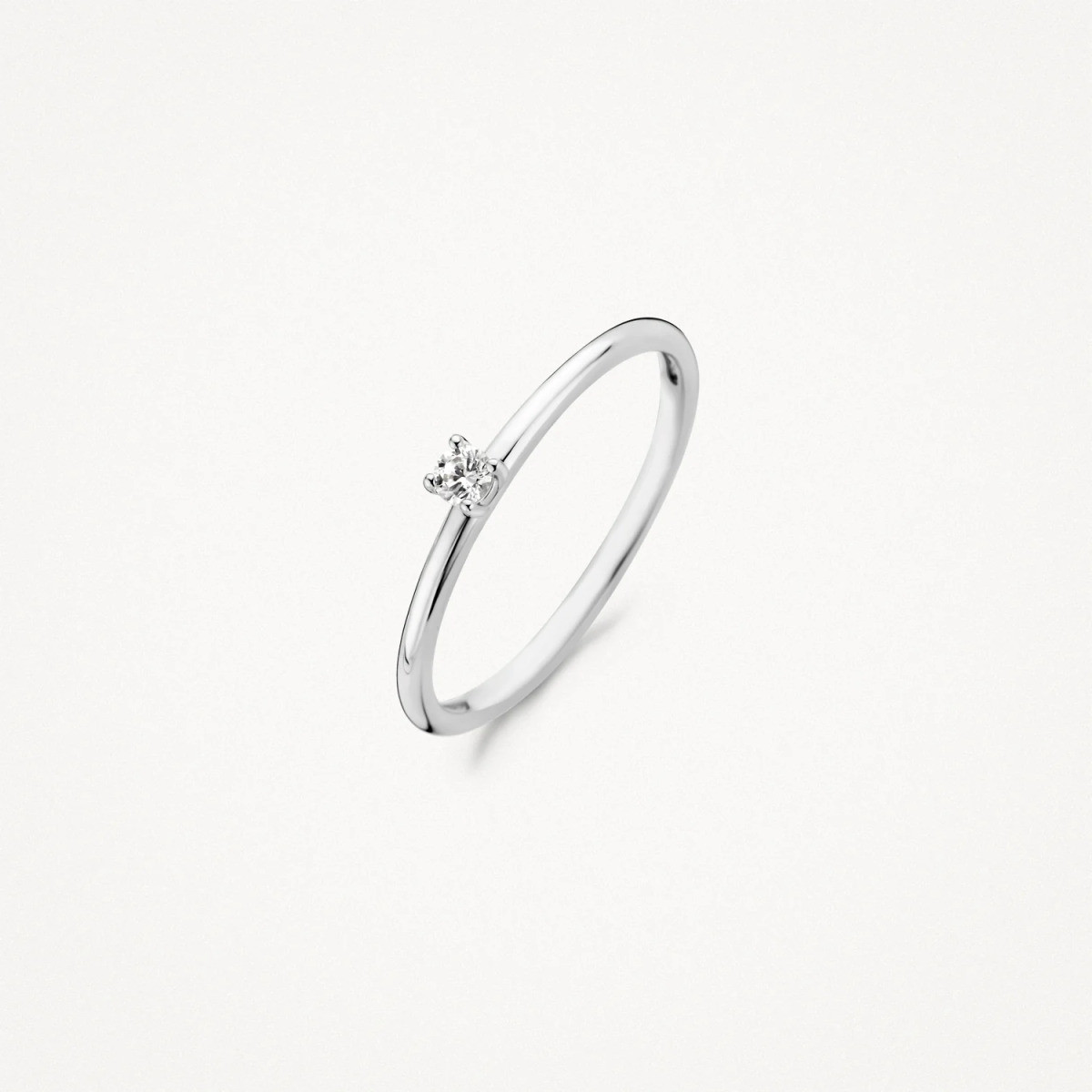 Blush 1200WZI 14-karaat witgouden solitair ring met ronde zirkonia1.3 mm breed