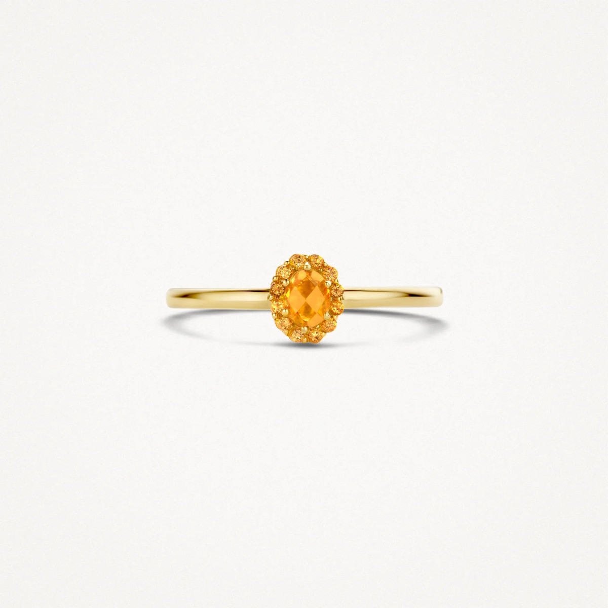 Blush 1226YCI 14k gouden halo ring met oranje citrien en ovale vorm 1.3 mm breed