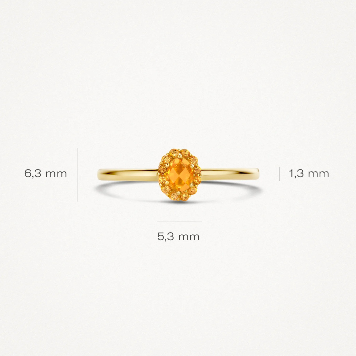 Blush 1226YCI 14k gouden halo ring met oranje citrien en ovale vorm 1.3 mm breed