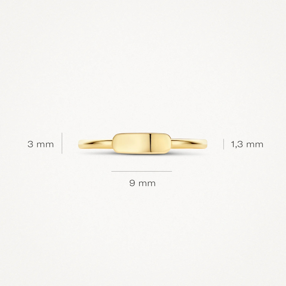 Blush 1236YGO 14-karaat gouden ring met gladde ovale plaat 9 mm x3 mm 1.3 mm breed