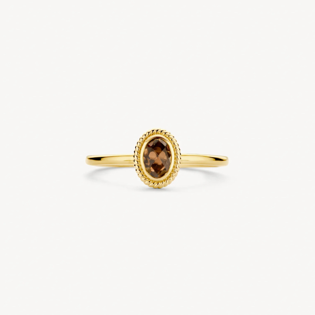 Blush 1239YBQ ovale gouden ring met bruine bergkristal en parelmoer 6.2 mm x 7.9 mm 1.3 mm breed