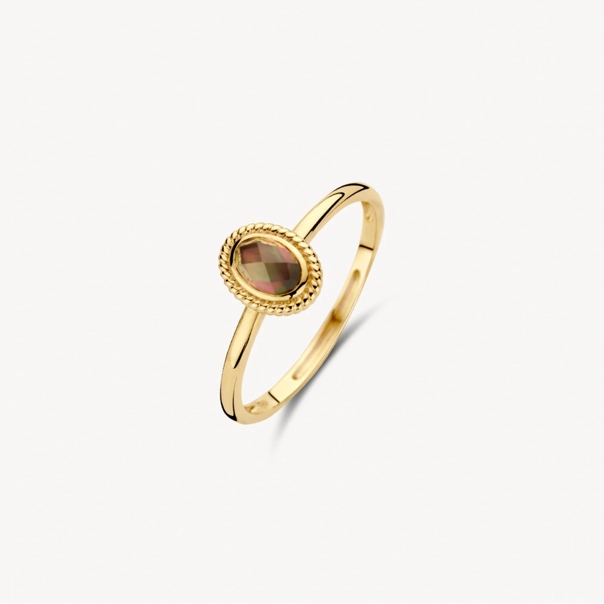 Blush 1239YBQ ovale gouden ring met bruine bergkristal en parelmoer 6.2 mm x 7.9 mm 1.3 mm breed