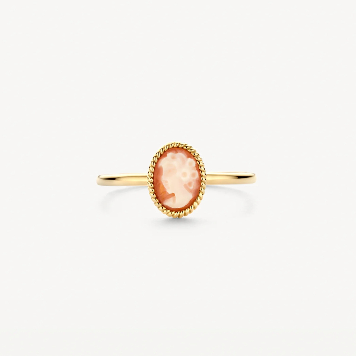 Blush 1250YCA gouden ring met ovale roze en oranje camee 7 mm x 9 mm 1.4 mm breed
