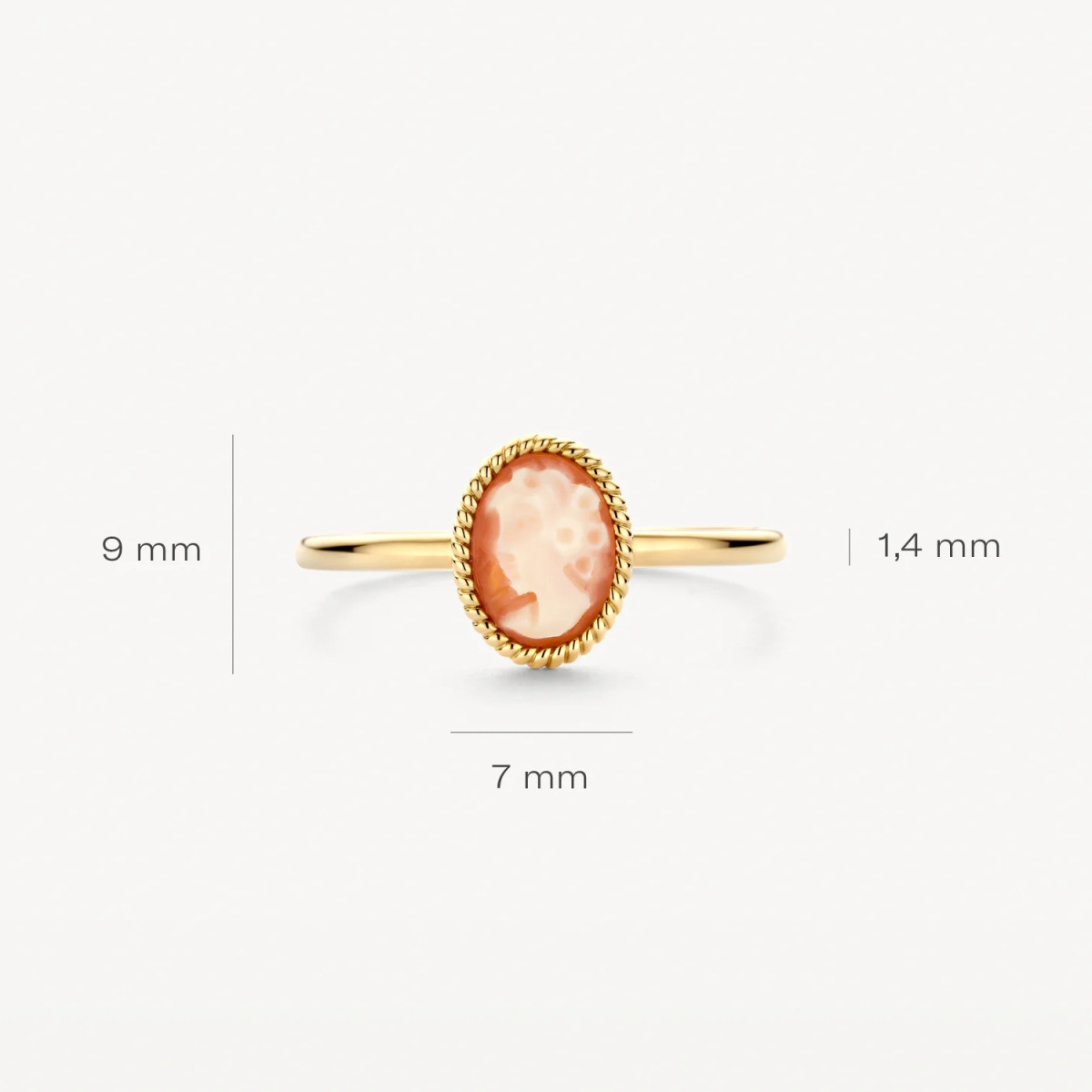 Blush 1250YCA gouden ring met ovale roze en oranje camee 7 mm x 9 mm 1.4 mm breed