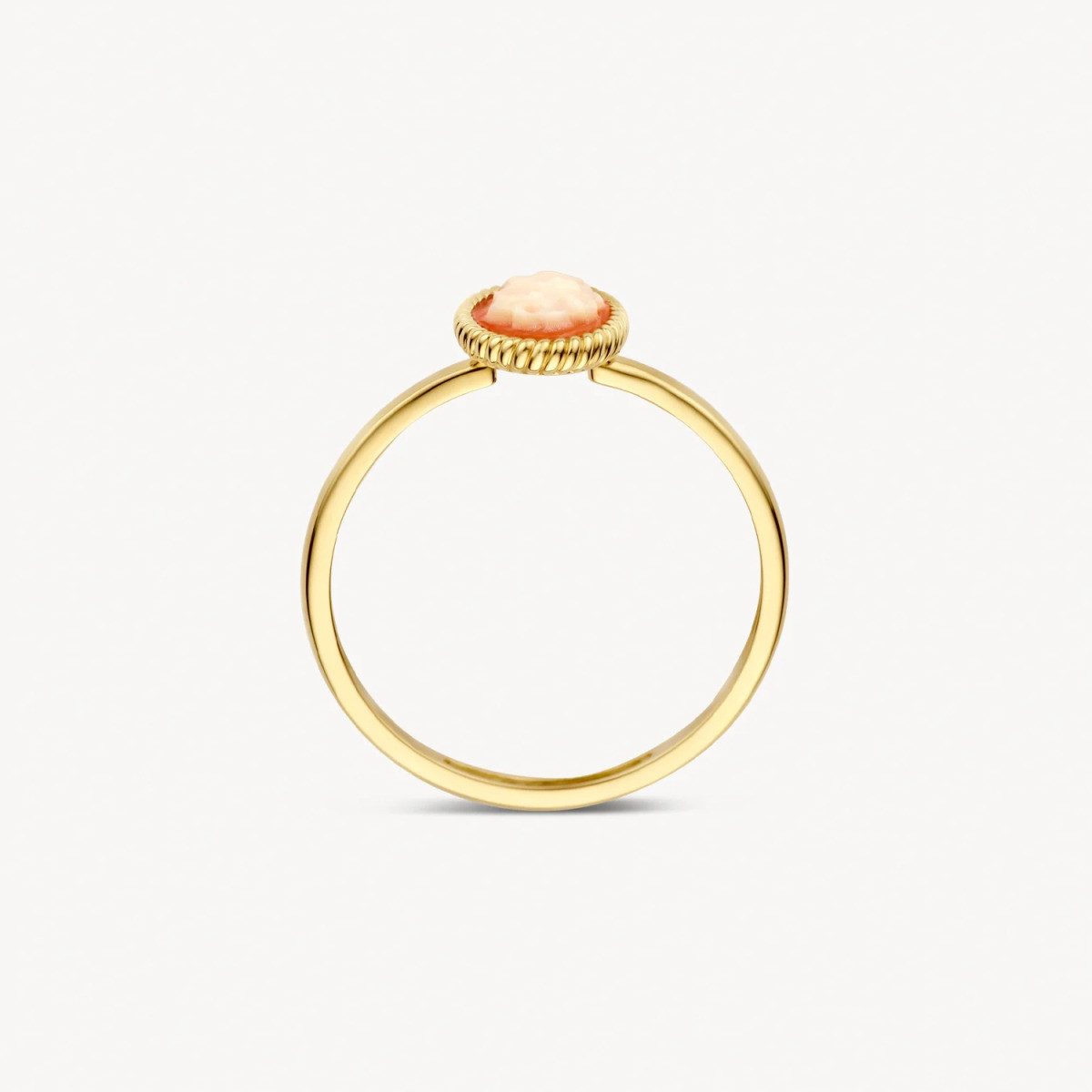 Blush 1250YCA gouden ring met ovale roze en oranje camee 7 mm x 9 mm 1.4 mm breed