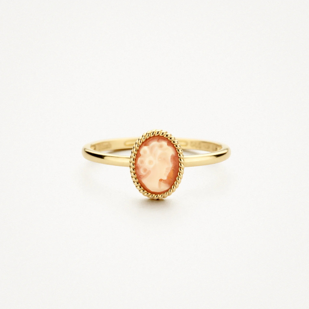 Blush 1250YCA gouden ring met ovale roze en oranje camee 7 mm x 9 mm 1.4 mm breed