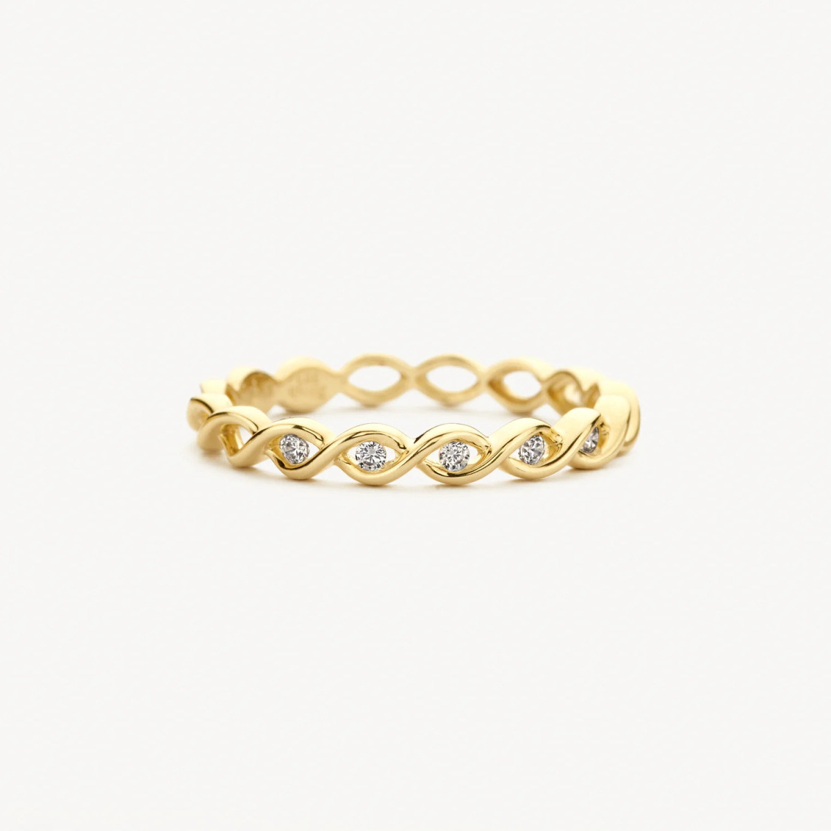 Blush 1259YZI 14-karaat gouden schakelring gedraaid met briljant geslepen zirkonia 2.6 mm breed